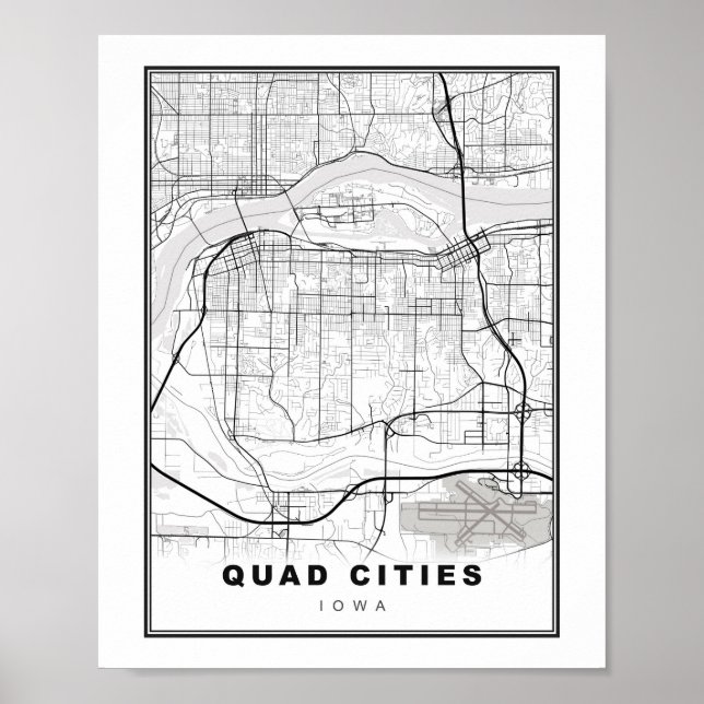 Poster Mapa das Quad Cities (Frente)