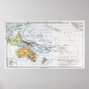 Póster Mapa das raças de Oceania e de Australasia