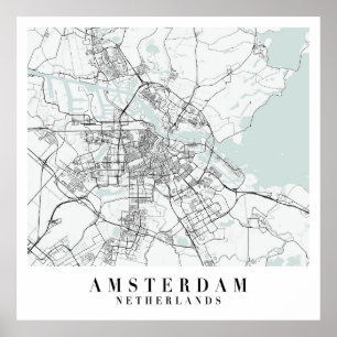 Poster Mapa das Ruas Azuis de Amsterdã, Holanda