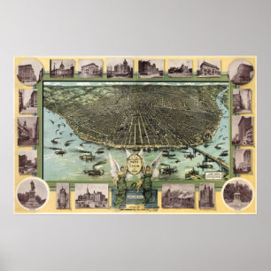 Poster Mapa das ruas Louis birdseye - 1896 (Graf) BigMapB