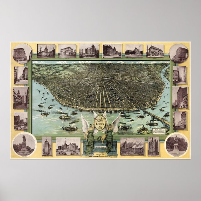 Poster Mapa das ruas Louis birdseye - 1896 (Graf) BigMapB (Frente)