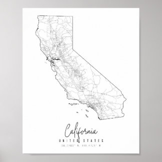 Poster Mapa das ruas mínimas da Califórnia