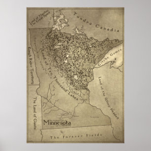 Póster Mapa das terras Mythical de Minnesota