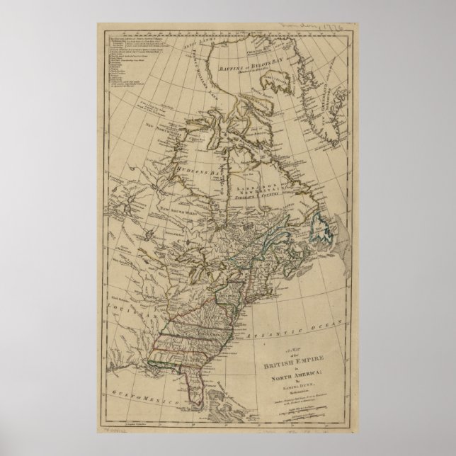 Poster Mapa das Treze Colônias (1774) (Frente)