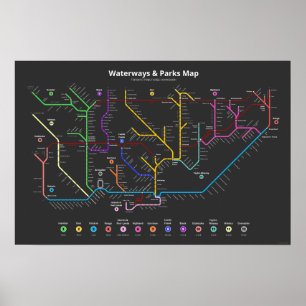 Poster Mapa das vias navegáveis & dos parques de Toronto