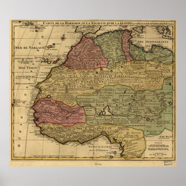 Póster Mapa das Vintagens da África Ocidental (1742) (Frente)