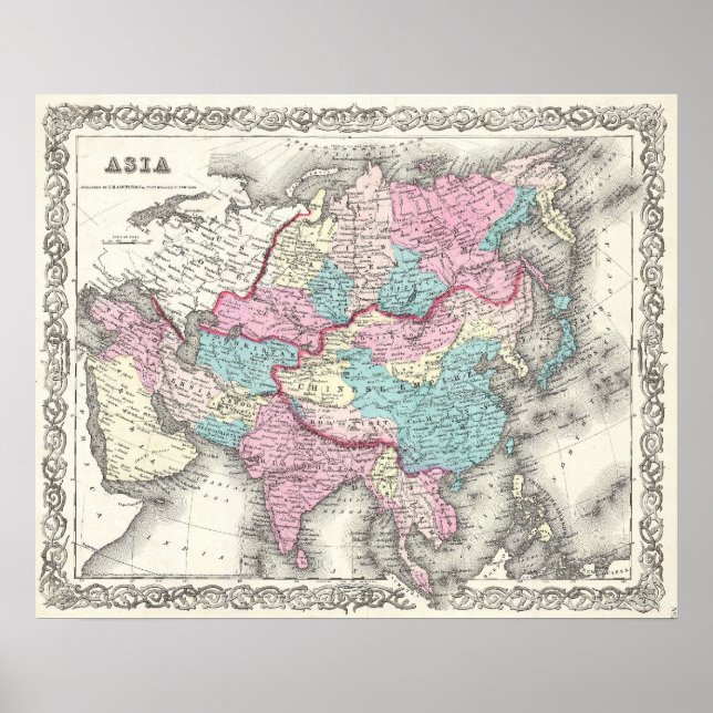 Poster Mapa das Vintagens da Ásia (1855) (Frente)