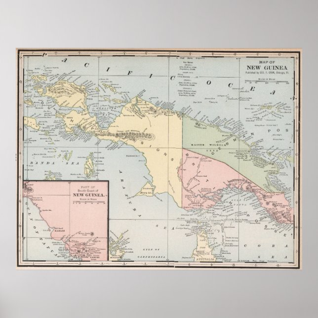 Poster Mapa das Vintagens da Nova Guiné (1901) (Frente)