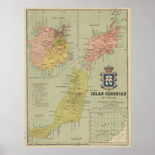 Poster Mapa das Vintagens das Ilhas Canárias (1916)