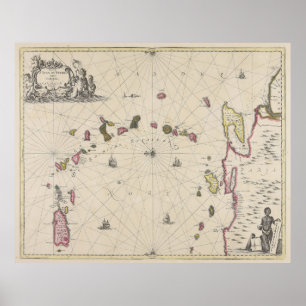 Poster Mapa das Vintagens das Ilhas Caribes (1700)