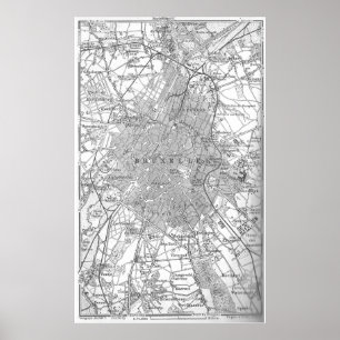 Poster Mapa das Vintagens de Bruxelas-Bélgica (1905)