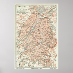 Poster Mapa das Vintagens de Bruxelas, Bélgica (1907)