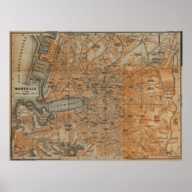 Póster Mapa das Vintagens de Marselha França (1914) (Frente)