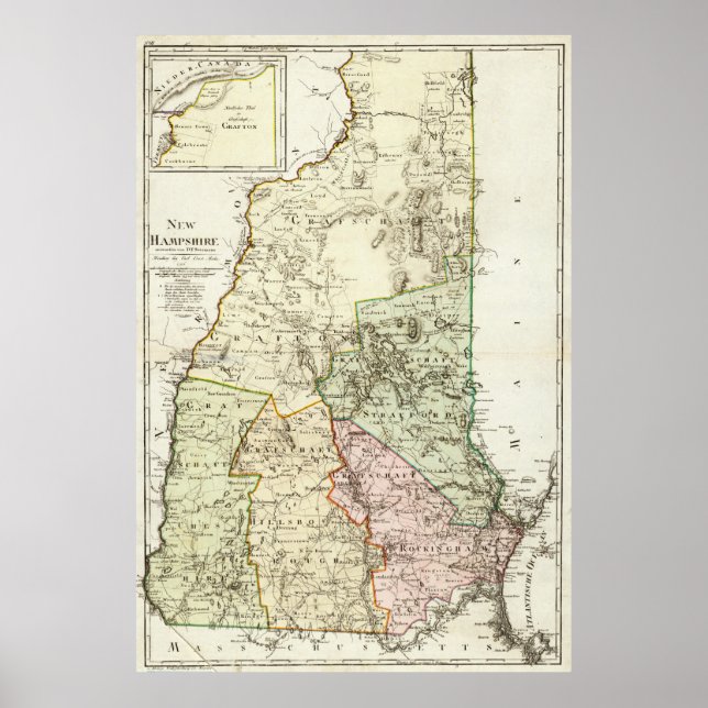 Poster Mapa das Vintagens de New Hampshire (1796) (Frente)