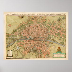 Poster Mapa das Vintagens de Paris (1720)