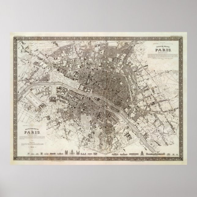 Poster Mapa das Vintagens de Paris (1860) (Frente)