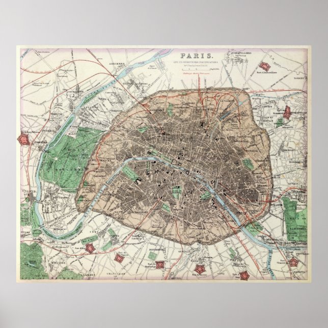 Póster Mapa das Vintagens de Paris (1872) (Frente)