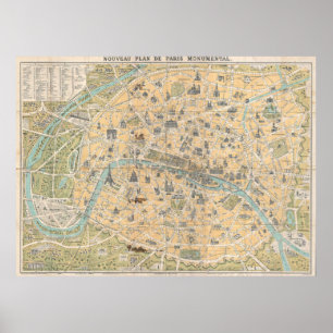 Póster Mapa das Vintagens de Paris (1890)