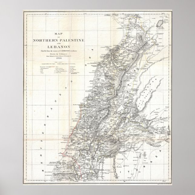Póster Mapa das Vintagens do Líbano (1856) (Frente)