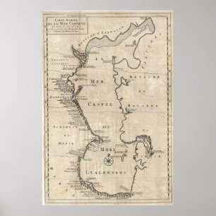 Póster Mapa das Vintagens do Mar Cáspio (1730)