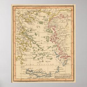 Poster Mapa das Vintagens do Mar Egeu (1835)