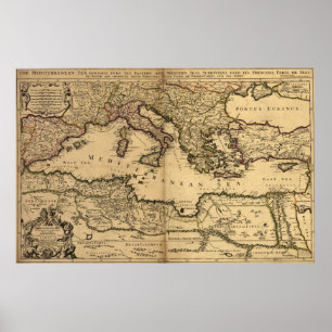 Poster Mapa das Vintagens do Mar Mediterrâneo (1685)