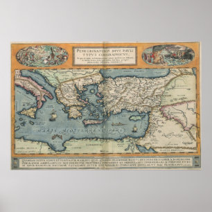 Poster Mapa das Vintagens do Mediterrâneo (1584)