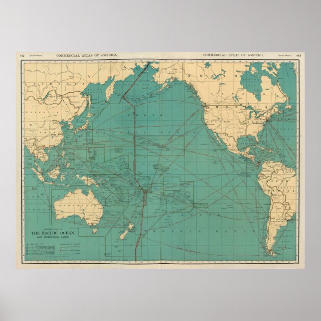 Poster Mapa das Vintagens do Oceano Pacífico (1924) (Frente)