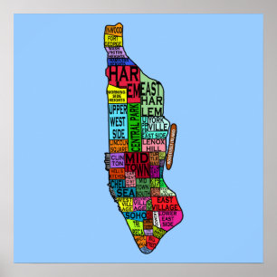 Póster Mapa das vizinhanças de Manhattan