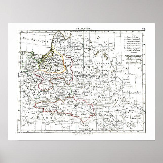 Póster Mapa de 1806 - La Pologne (Frente)