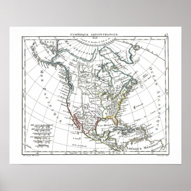 Poster Mapa de 1806 - L'Amérique Sepentrale (Frente)