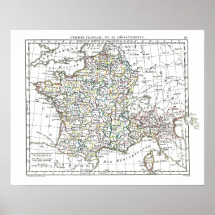 Póster Mapa de 1806 - L'Empire Francais en 111