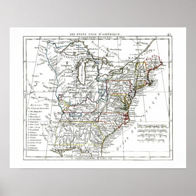 Póster Mapa de 1806 - Les Etats Unis d'Amrique (Frente)