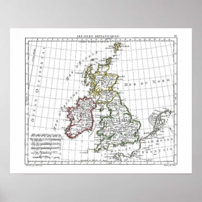 Póster Mapa de 1806 - Les Isles Britaniques (Frente)