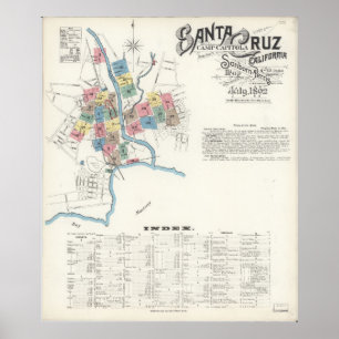 Poster Mapa de 1892 Papais noeis Cruz Califórnia