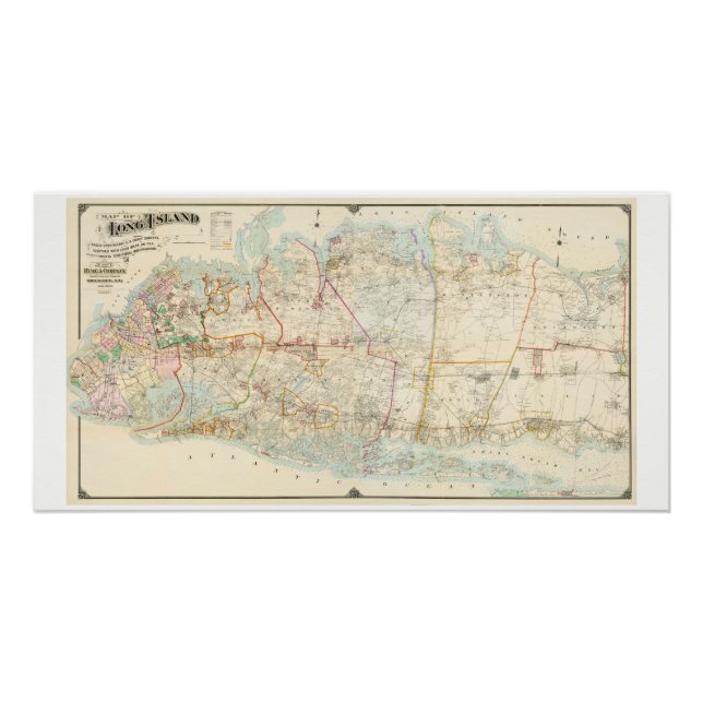 Póster Mapa de 1896 da Ilha Longa Ocidental e Central NY (Frente)