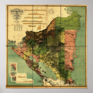 Poster Mapa de 1898 oficiais de Nicarágua