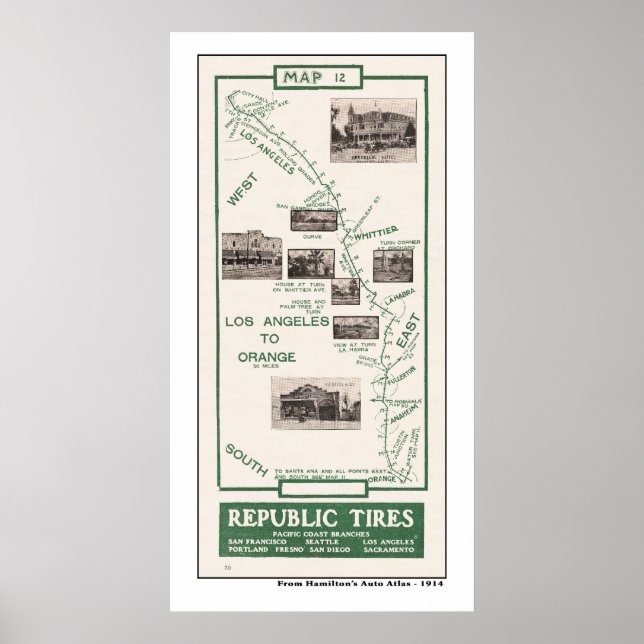 Póster Mapa de 1914, LA para Laranja (Frente)