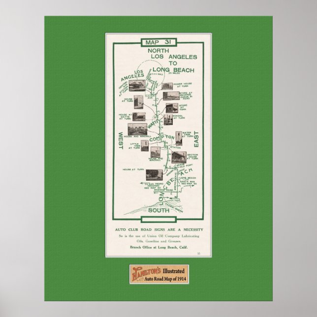 Poster Mapa de 1914, LA para Long Beach (Frente)