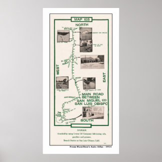 Póster Mapa de 1914, San Miguel para San Luis Obispo