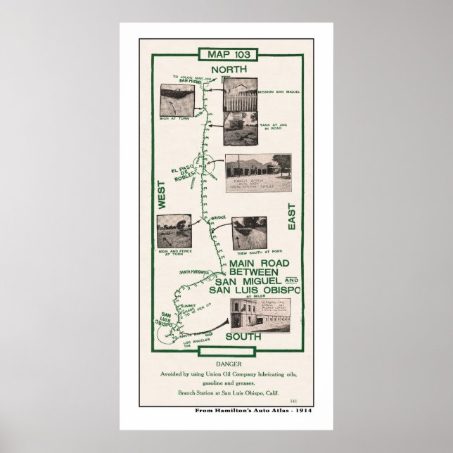 Póster Mapa de 1914, San Miguel para San Luis Obispo (Frente)