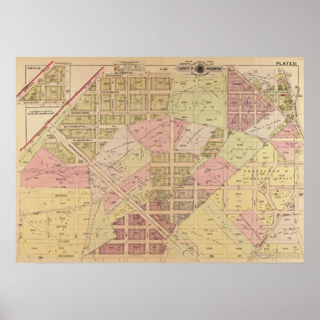 Poster Mapa de 1919 do American University Park, Washingt (Frente)