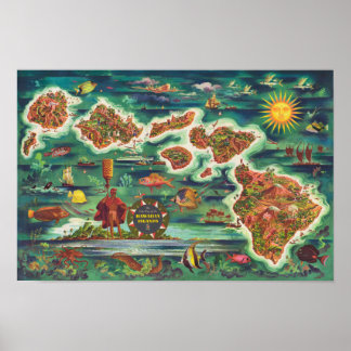 Póster Mapa de 1950 da pintura a óleo de Joseph Feher no