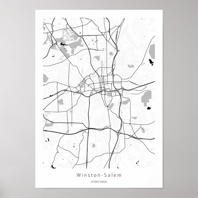 Poster Mapa de Abstrato Mínimo Simples Winston-Salem (Frente)