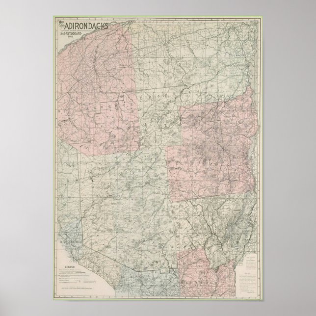 Póster Mapa de Adirondacks 1912 (Frente)