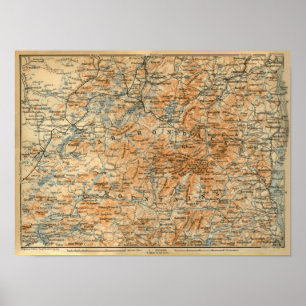 Póster Mapa de Adirondacks de 1909 do Guia de Viagem do B