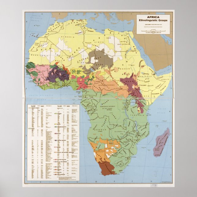 Póster Mapa de África, Grupos Etnolinguísticos (1970) (Frente)