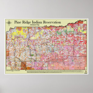 Póster Mapa de Alívio de Reserva de Pine Ridge com distri