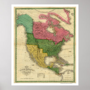 Póster Mapa de America do Norte pelo AO. Vance 1826
