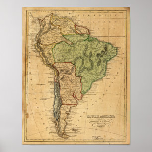 Póster Mapa de Ámérica do Sul por Worcester